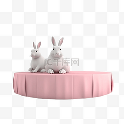 白色和粉色兔子舞台产品展示 3d 