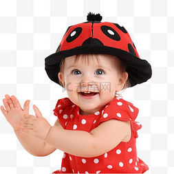 幸福元素图片_快乐的孩子玩孤立的瓢虫帽子