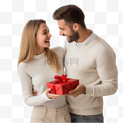 送禮图片_快乐的男朋友在圣诞节给女朋友送