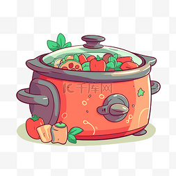 保温瓦罐图片_瓦罐剪贴画 卡通瓦罐煮熟的蔬菜 