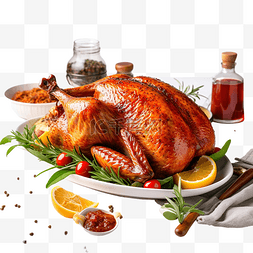 节日美食图片_白色木桌上的感恩节烤火鸡概念