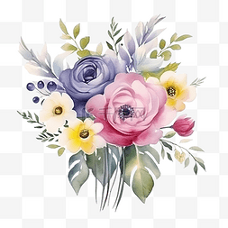 康乃馨玫瑰图片_优雅的水彩花花束插画