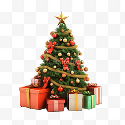 圣诞树和礼物的 3d 插图