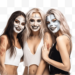 夜店主题派对图片_三个女性朋友穿着可怕的妆容和服