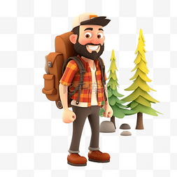 去露营图片_去森林露营的人 3D 人物插画