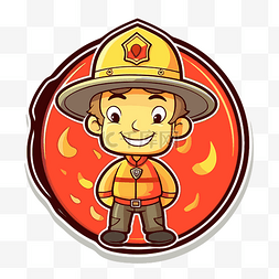 消防员背景图片_卡通消防员贴纸红色与背景剪贴画