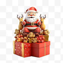 圣诞老人在金色礼品盒圣诞树驯鹿