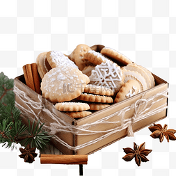 棕色托盘图片_棕色麻布白色木盒中的圣诞饼干