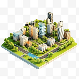 城市地圖图片_等距卡通低聚城市景观 3d 渲染
