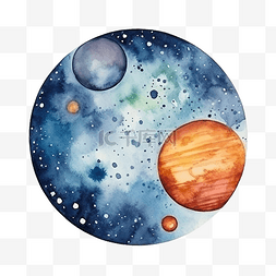 行星水彩图片_月亮水彩水彩插图与太阳系行星
