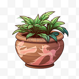 植物土壤卡通图片_罐子空植物陶罐卡通风格彩色PNG插