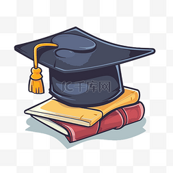 白色背景的卡通毕业帽和书籍图标