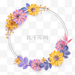 春季剪纸风格图片_剪纸花卉边框彩色圆形