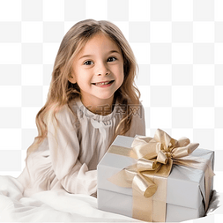 运动的的女人图片_白种小女孩在床上玩礼物快乐家庭