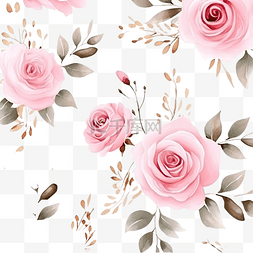 可爱纸张背景图片_水彩粉色英国玫瑰，带有玫瑰金闪