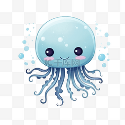 游泳的孩子插画图片_可爱的水母海洋动物插画