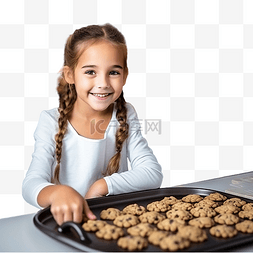 女孩在家里的厨房里煮饼干庆祝圣