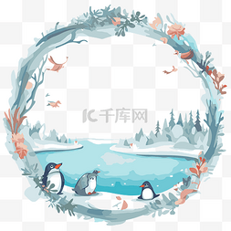 小企鹅卡通图片_透明冬季边框 向量
