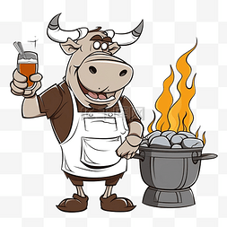 嫩滑牛肉卷图片_概述公牛烧烤厨师卡通吉祥物人物