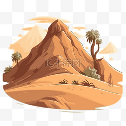 沙丘剪贴画 沙漠景观与棕榈树卡