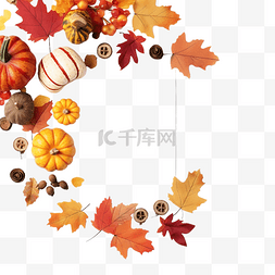 平铺的叶子图片_带有秋叶和元素的平铺感恩节信息