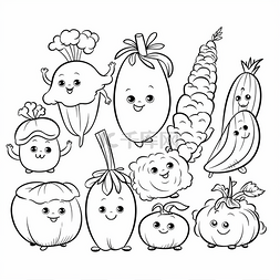 卡通蔬菜线条图片_独特的着色页健康的水果和蔬菜
