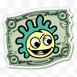 钱符号图片_上面有一张脸的精灵钱贴纸 向量