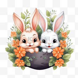 复活节孩子图片_PNG兔子角色从鸡蛋胡萝卜滑稽的快