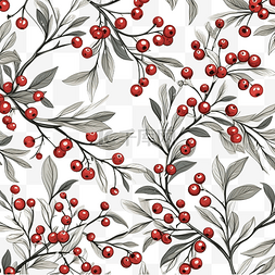 红色浆果图片_美丽的花卉灰度图案，有树枝和红