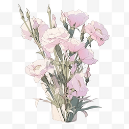 粉色森林背景图片_一束洋桔梗花桔梗水彩插图