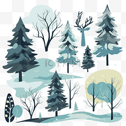 冬季森林剪贴画冬季图标设置与树