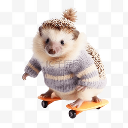 可爱的小刺猬穿着毛衣玩滑冰