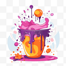 餐具和水果图片_溢出剪贴画彩色甜点与紫色液体和