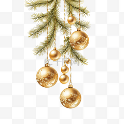 松树枝上挂着的圣诞金色球插画