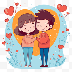 爱的分享图片_可爱的剪贴画卡通情侣站在心形框