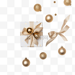 金色松树图片_平躺的圣诞装饰品，如松树包裹的