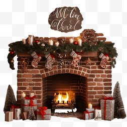 墙壁题字图片_有圣诞节装饰和题字的壁炉