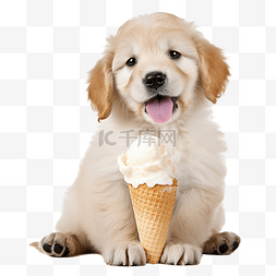 线条猫狗元素图片_小狗吃冰淇淋ai生成