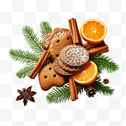圣诞食物与冷杉树枝