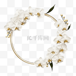 白色蝴蝶兰装饰图片_最小扁平式白色蝴蝶兰花环，带金
