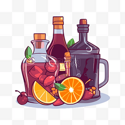 酒和水果图片_酒精剪贴画套瓶酒和水果卡通 向