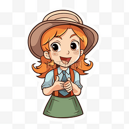 卡通农场女孩戴着帽子和草帽 向