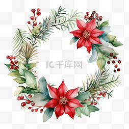 植物花卉装饰框图片_水彩圣诞花环的树枝