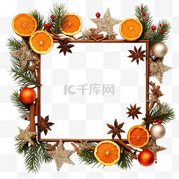 圣诞节松树枝图片_橘子装饰圣诞框架