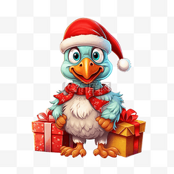 可爱的火鸡送圣诞礼物卡通动物穿