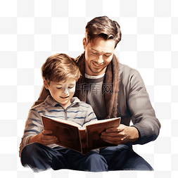 孩子和父母阅读图片_快乐的年轻父亲在圣诞树前给儿子