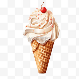 水彩冰淇淋球图片_华夫饼蛋筒冰淇淋插画