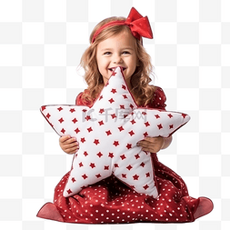 漂亮的星形图片_穿着圣诞服装的快乐小女孩孤立地