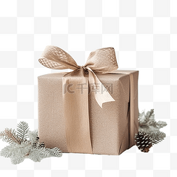 圣诞礼品工艺盒，装饰着常绿树枝