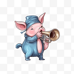 猪演奏音乐可爱动物演奏大号乐器
